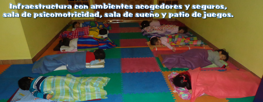 Infraestructura con ambientes acogedores y seguros, sala de psicomotricidad, sala de sue&ntilde;o y patio de juegos.